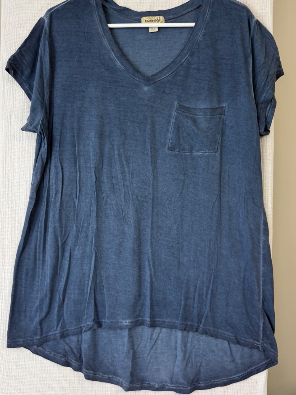 One World Womens Top XXL Boho Blue comfy high low VNeckline
